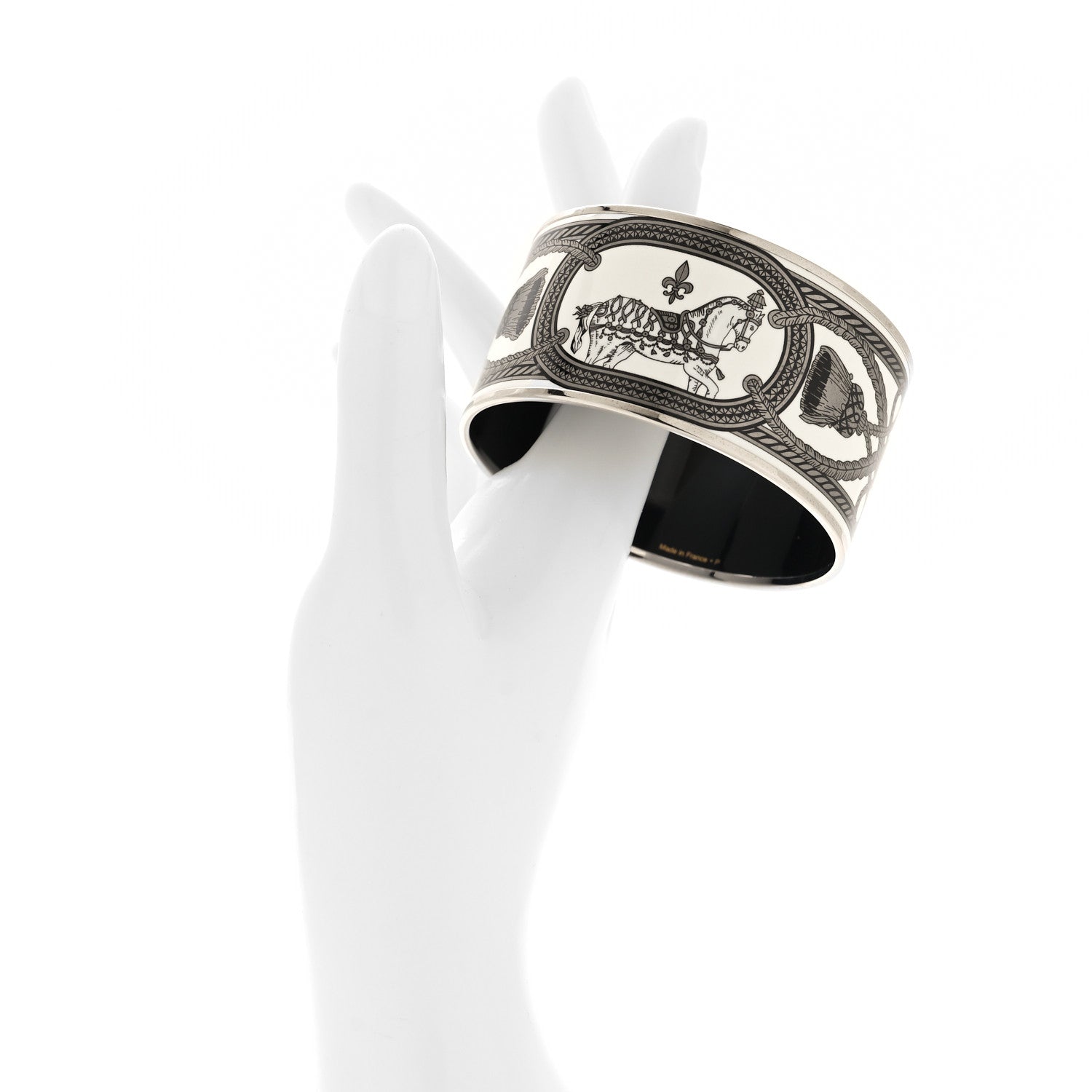 Hermes Enamel Printed Grand Apparat Extra Wide Bracelet 65 White 2 of 5