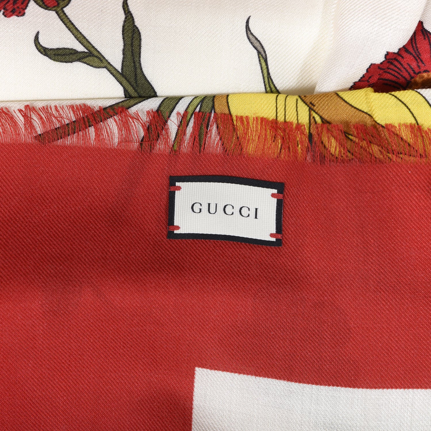 Gucci Silk Flora Gothic Square Scarf Ivory Red 4 of 4