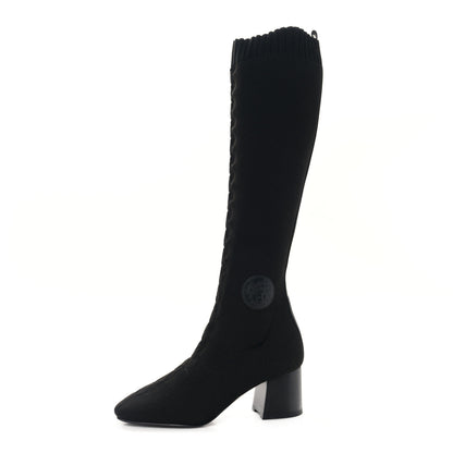 Hermes Knit Calfskin Fontaine 60 Boots 36 Black 1 of 7