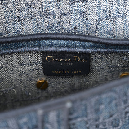 Christian Dior Oblique Embroidered Saddle Bag Denim Blue 6 of 12