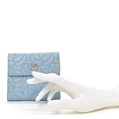 Chanel Lambskin Camellia Embossed Compact Wallet Light Blue 2 of 9