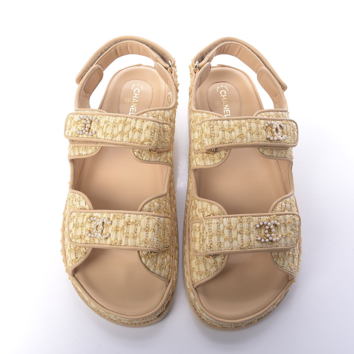 Chanel Braided Fabric Velcro Dad Sandals 41 Beige 6 of 11