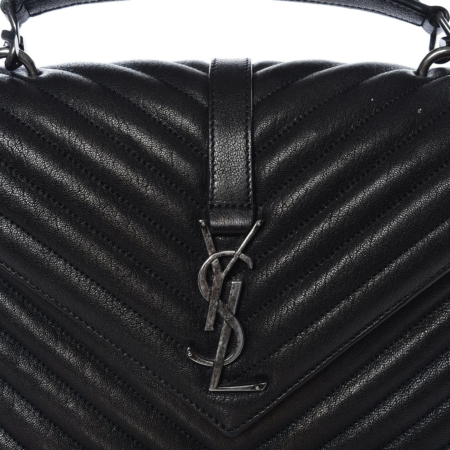 Sheepskin Matelasse Chevron Monogram Medium College Bag Black