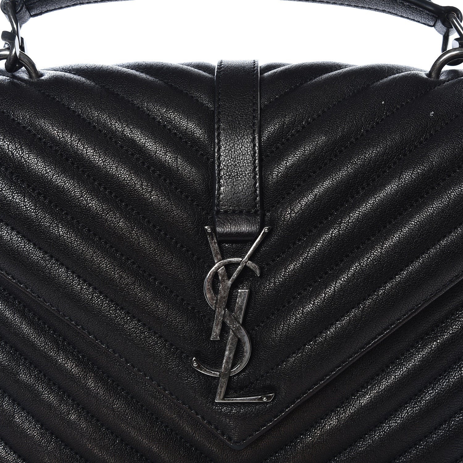 Saint Laurent Sheepskin Matelasse Chevron Monogram Medium College Bag Black 11 of 11