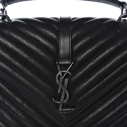 Saint Laurent Sheepskin Matelasse Chevron Monogram Medium College Bag Black 11 of 11