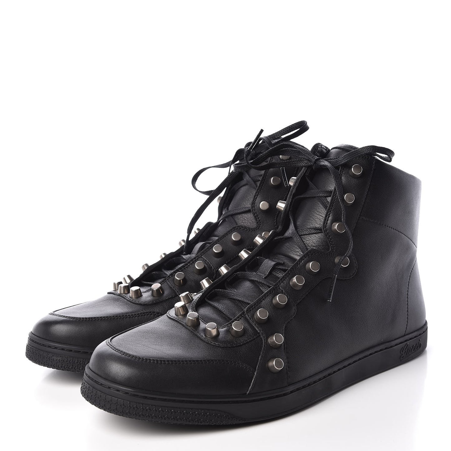 Calfskin Studded Mens High Top Sneakers 10 Black