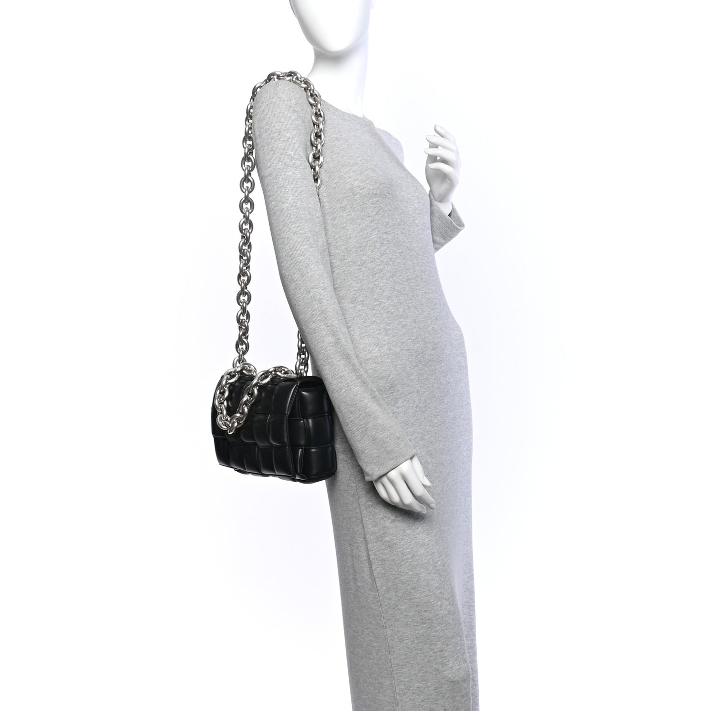 Lambskin Maxi Intreccio Padded Chain Cassette Crossbody Bag Black