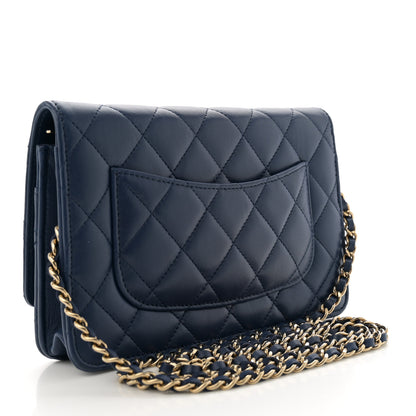 Chanel Lambskin Quilted Wallet On Chain WOC Dark Blue 3 of 10