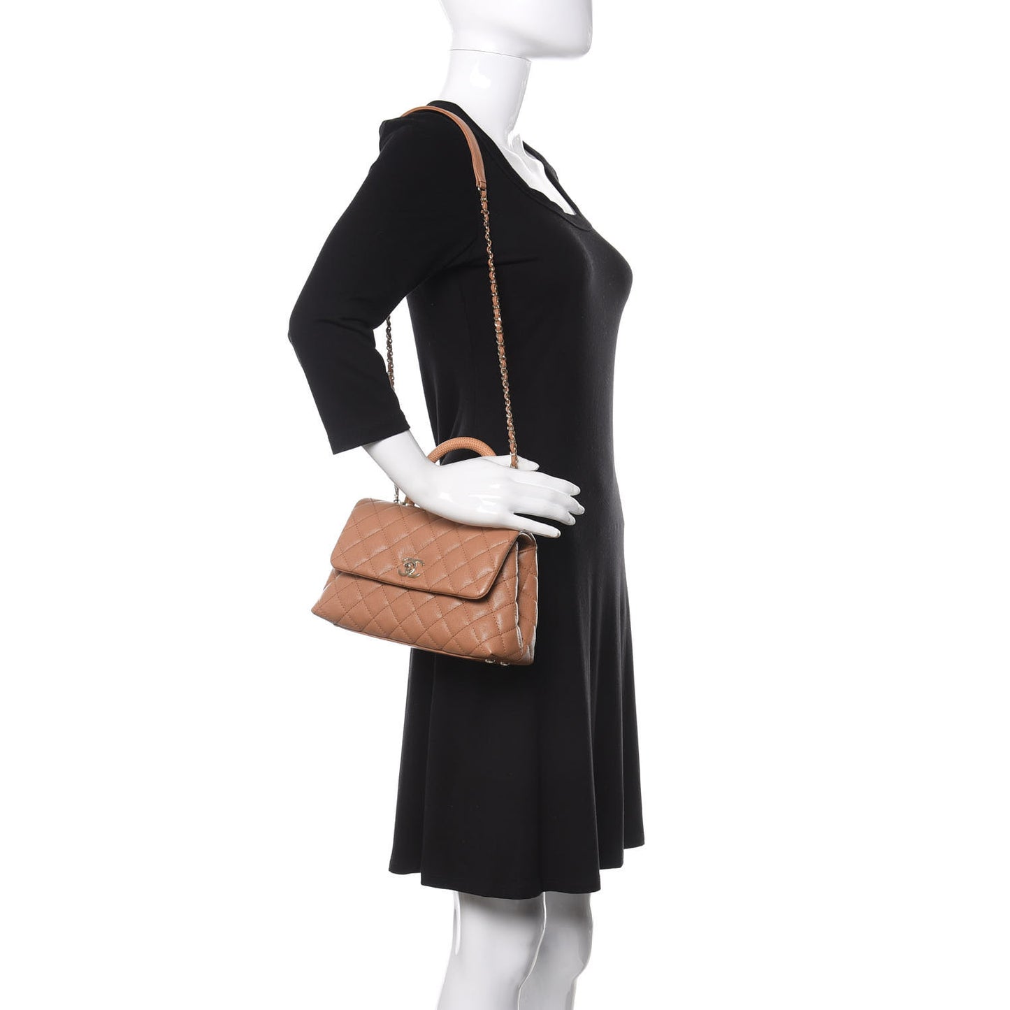 Caviar Quilted Lizard Embossed Mini Coco Handle Flap Brown