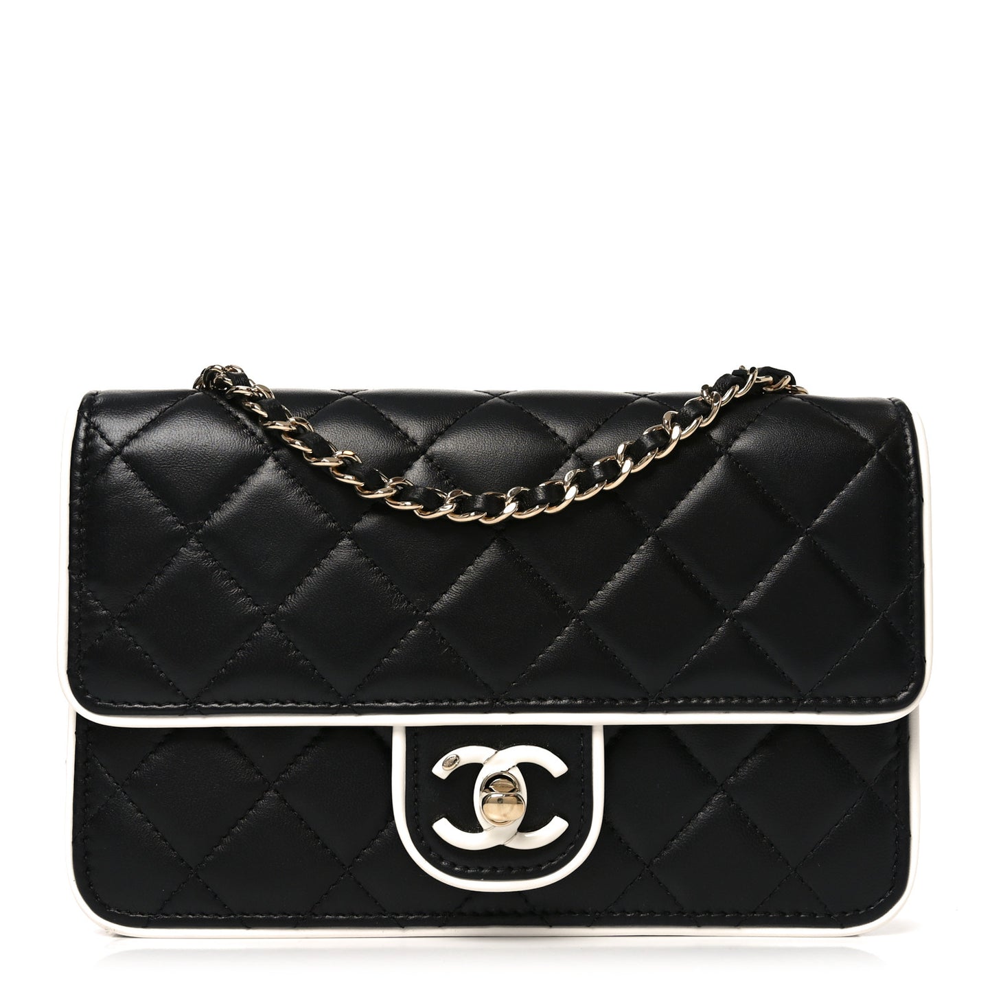 Lambskin Quilted Resin CC Mini Flap Bag Black White