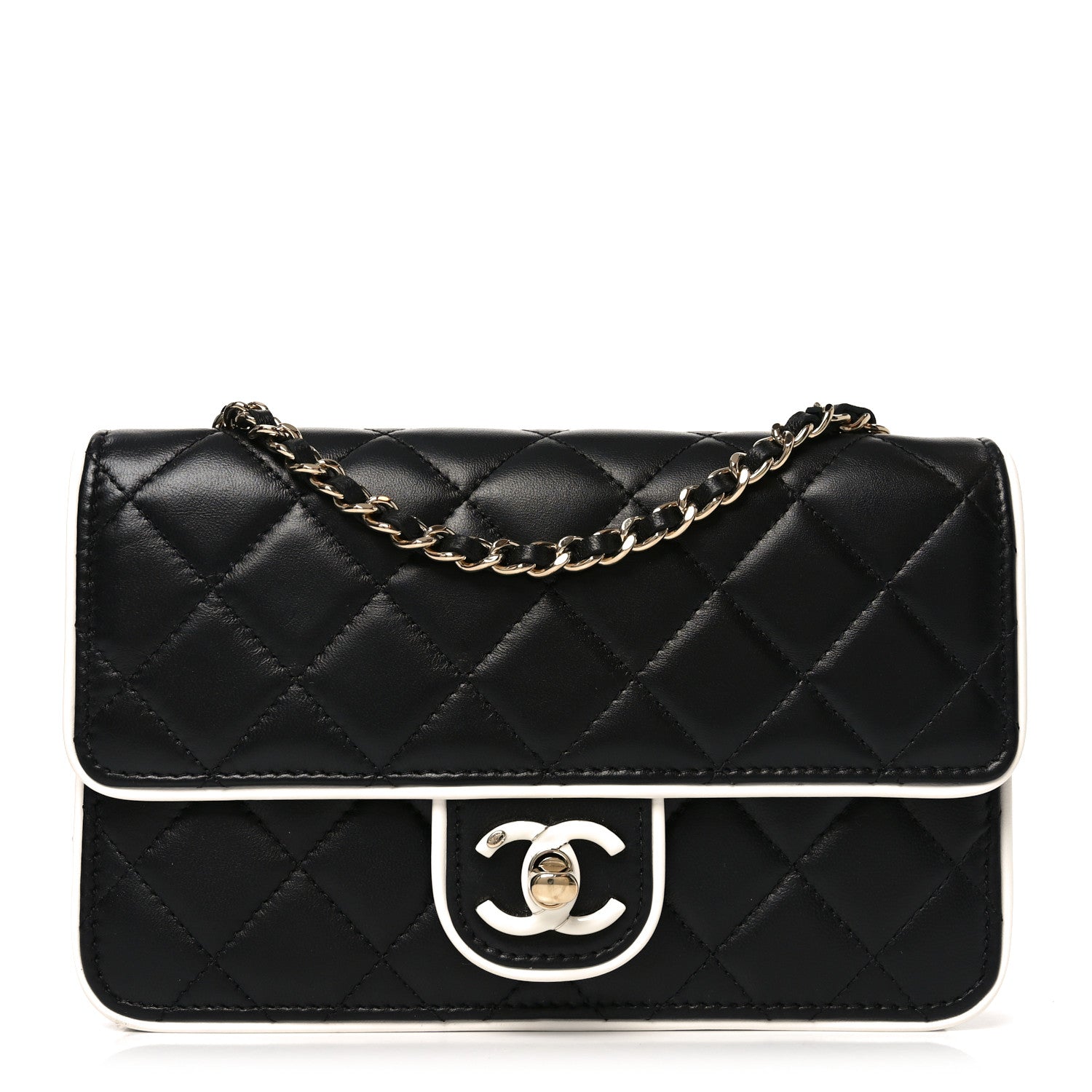 Chanel Lambskin Quilted Resin CC Mini Flap Bag Black White 1 of 11