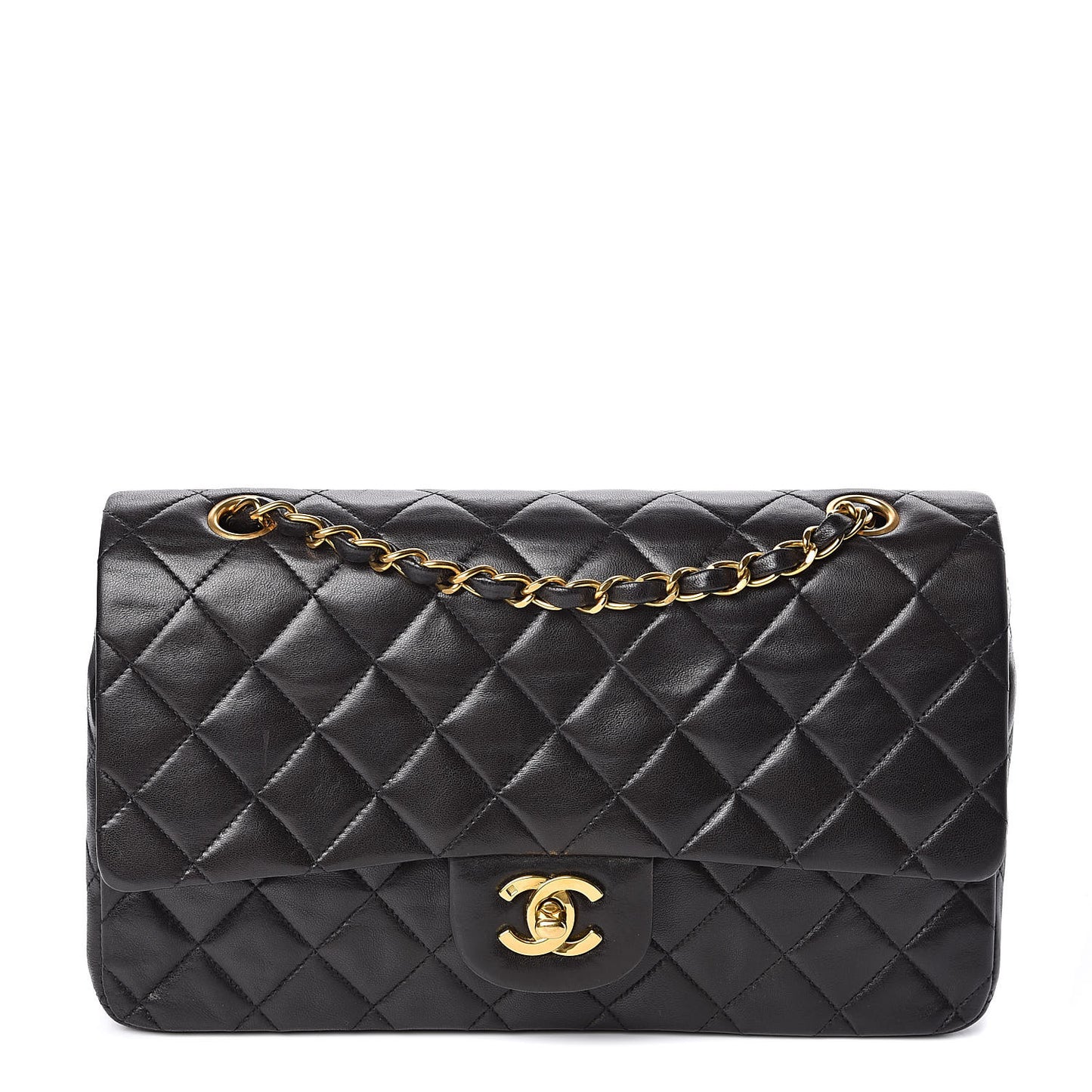 Lambskin Quilted Medium Double Flap Black