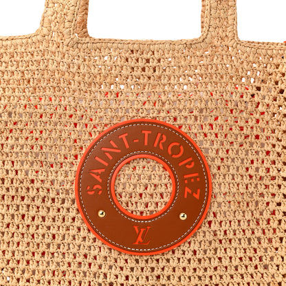 Louis Vuitton Raffia Calfskin Saint Tropez OnTheGo MM Natural Orange 9 of 12