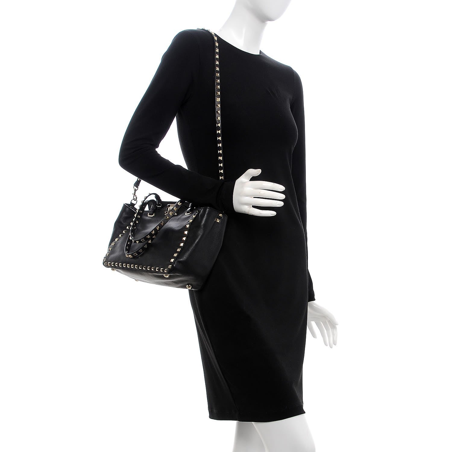 Valentino Garavani Vitello Small Rockstud Tote Black 2 of 9