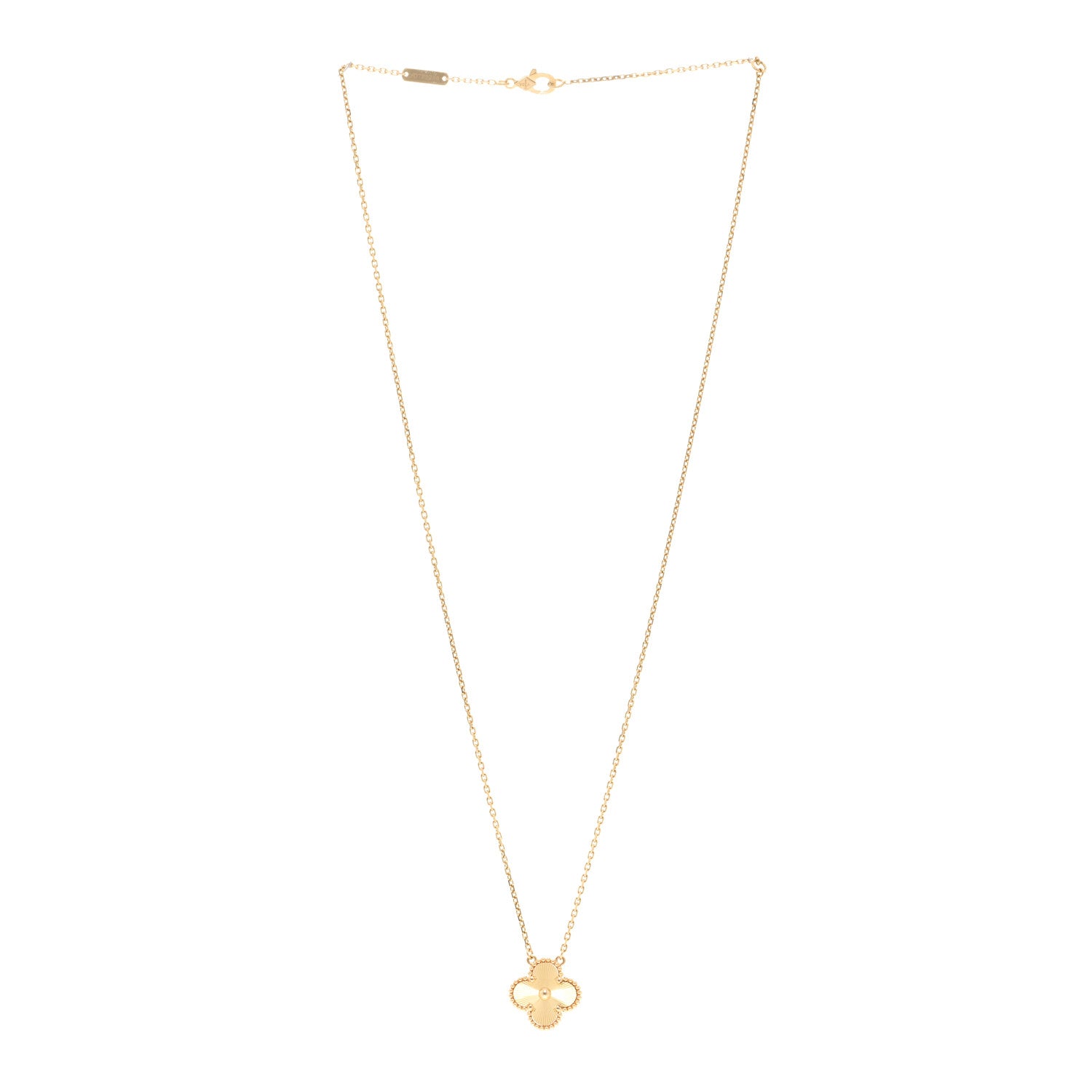 Van Cleef & Arpels 18K Yellow Gold Guilloché Vintage Alhambra Pendant Necklace 3 of 5