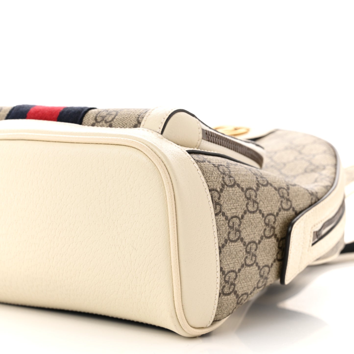 GG Supreme Monogram Textured Calfskin Web Small Ophidia Day Backpack Beige Ebony Mystic White
