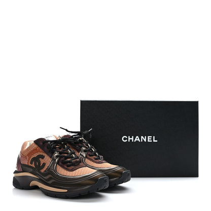 Chanel Fabric Laminated Calfskin Stretch CC Womens Sneakers 38 Brown Dark Grey 8 of 8