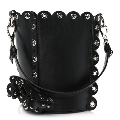 Miu Miu Calfskin Scalloped Grommet Bucket Bag Black 4 of 10