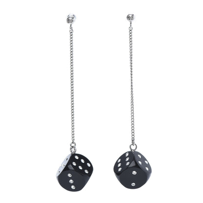 Chanel Crystal Resin CC Dice Drop Earrings Silver Black 1 of 6