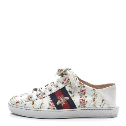Gucci Calfskin Web Rose Print Bee Embroidered Womens Ace Sneakers 37 White 1 of 9