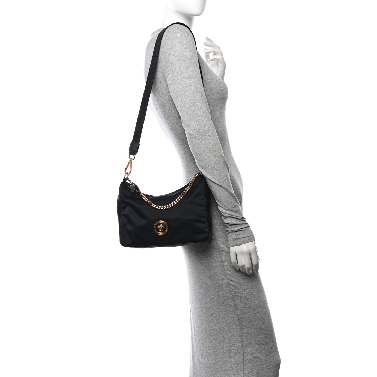 Nylon Tribute Chain Crossbody Shoulder Bag Black