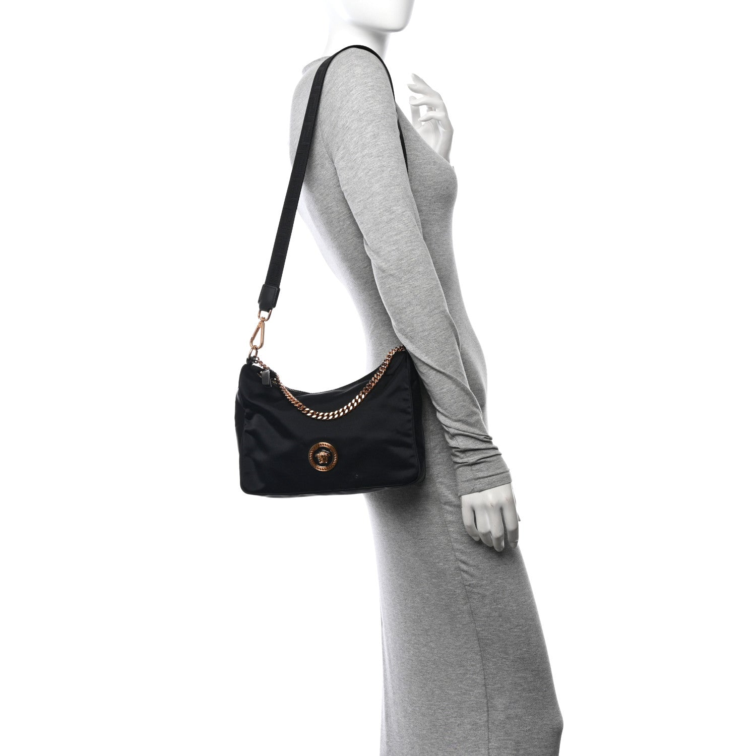 Versace Nylon Tribute Chain Crossbody Shoulder Bag Black 2 of 11