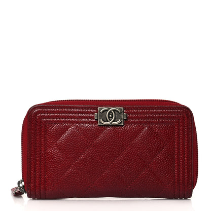 Chanel Caviar Quilted Boy Zip Around Coin Purse Wallet Red 1 of 10