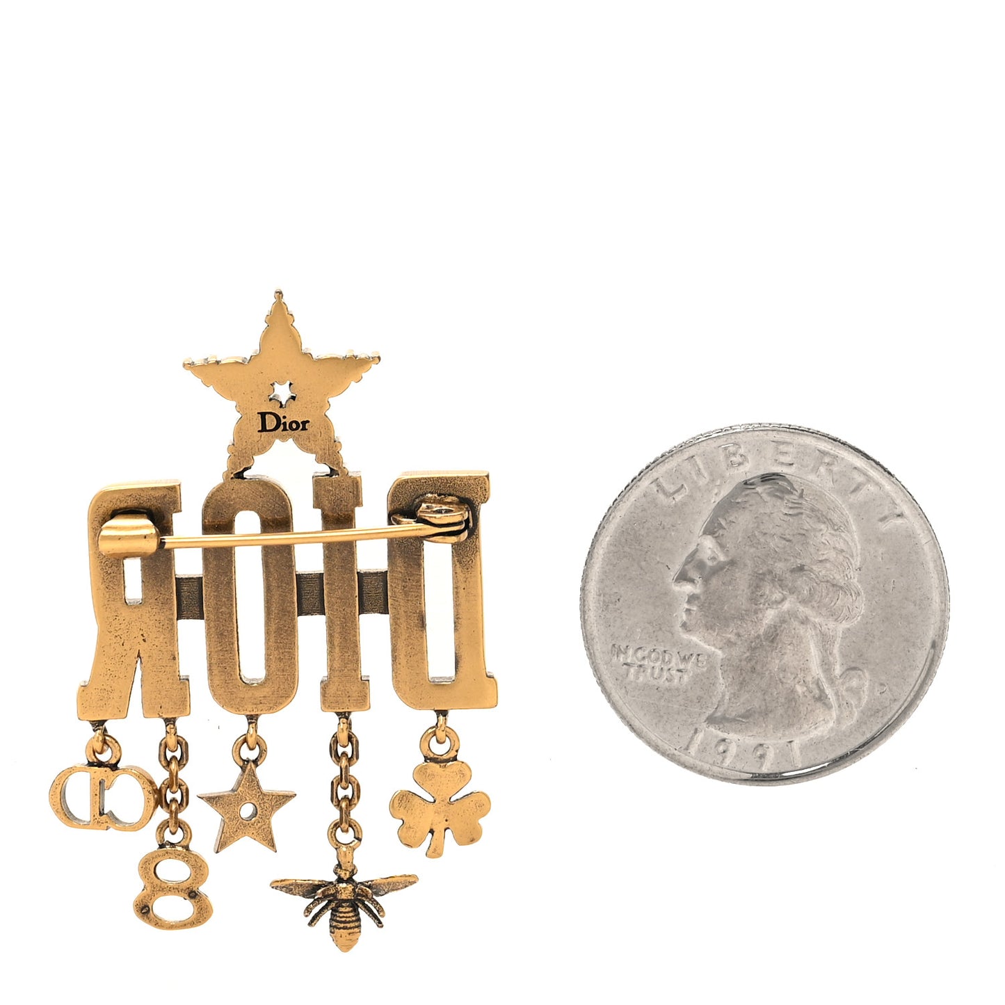 Metal Crystal Dio(r)evolution Logo Brooch Antique Gold
