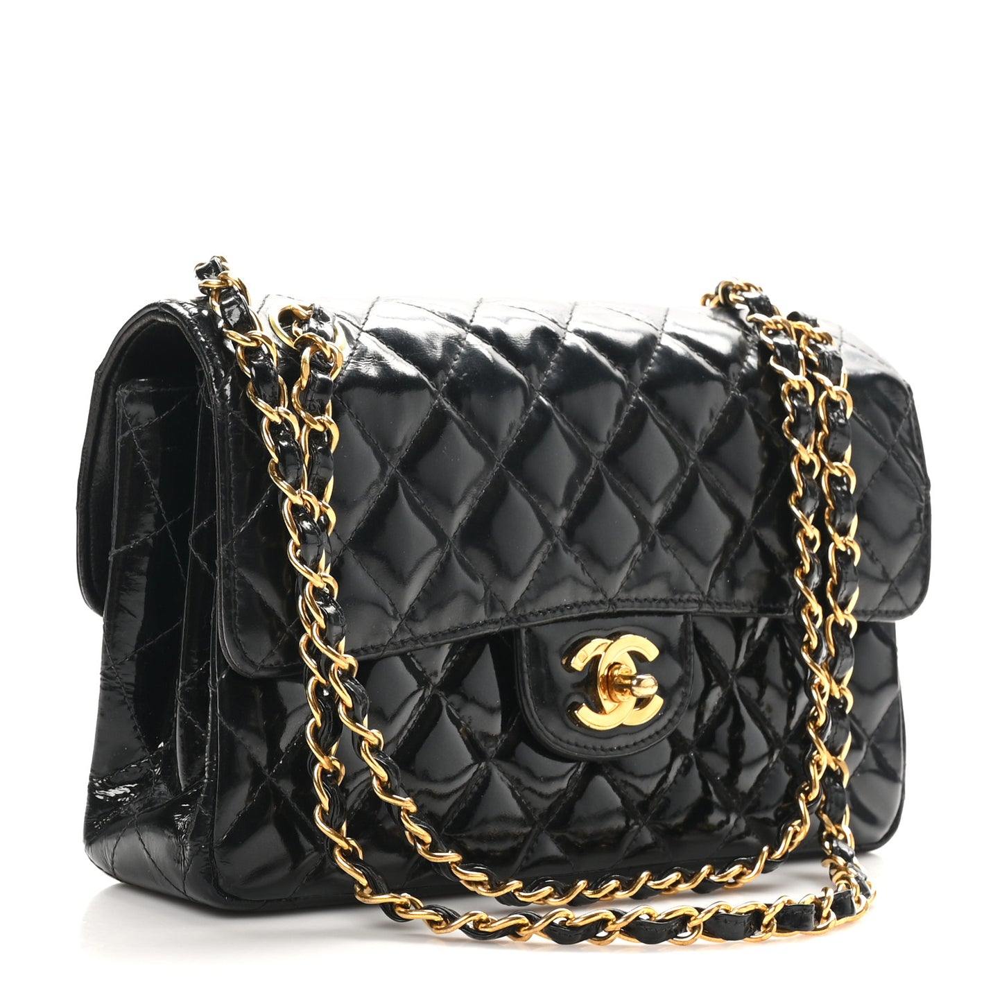 Patent Quilted Small Double Sided Flap Black