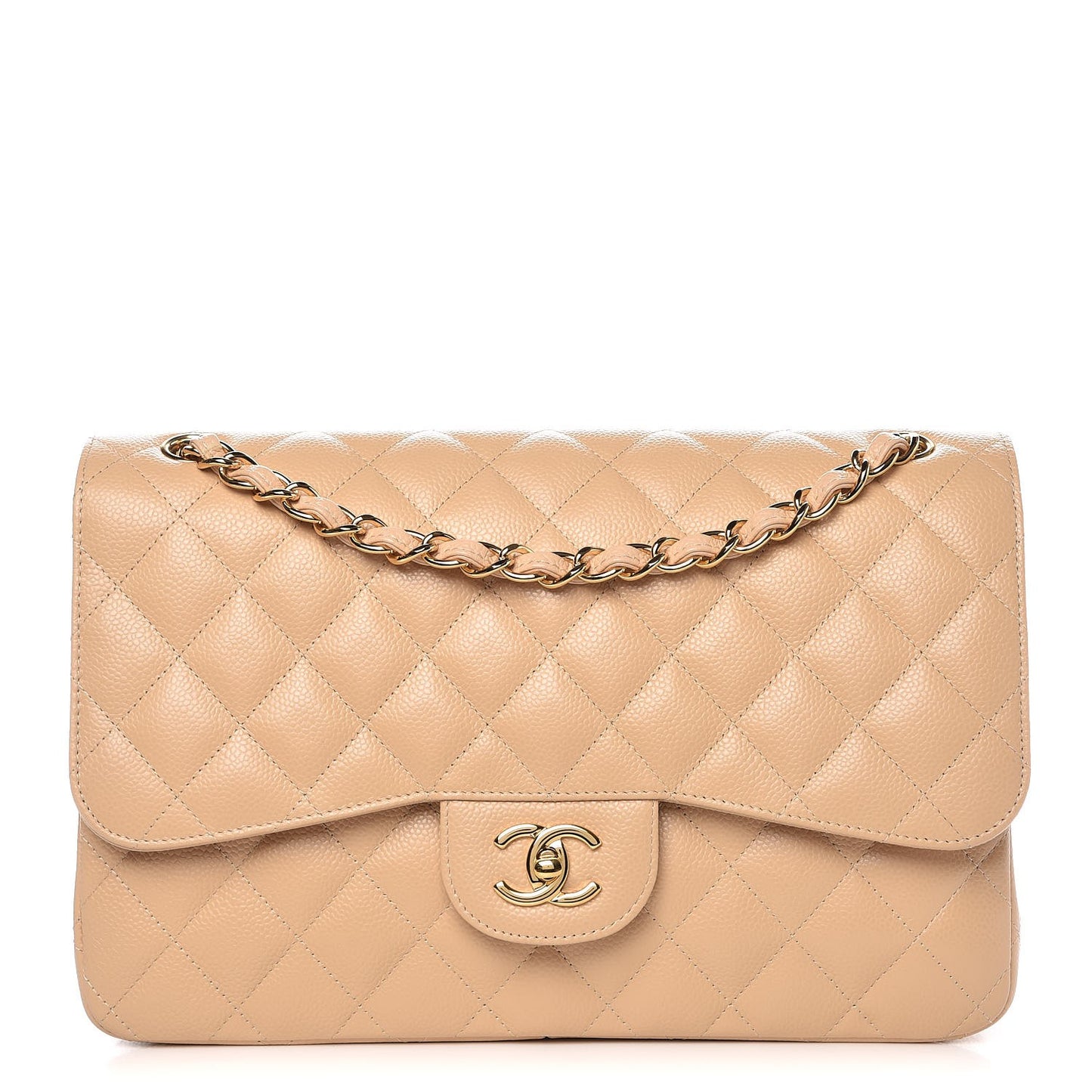 Caviar Quilted Jumbo Double Flap Beige Clair