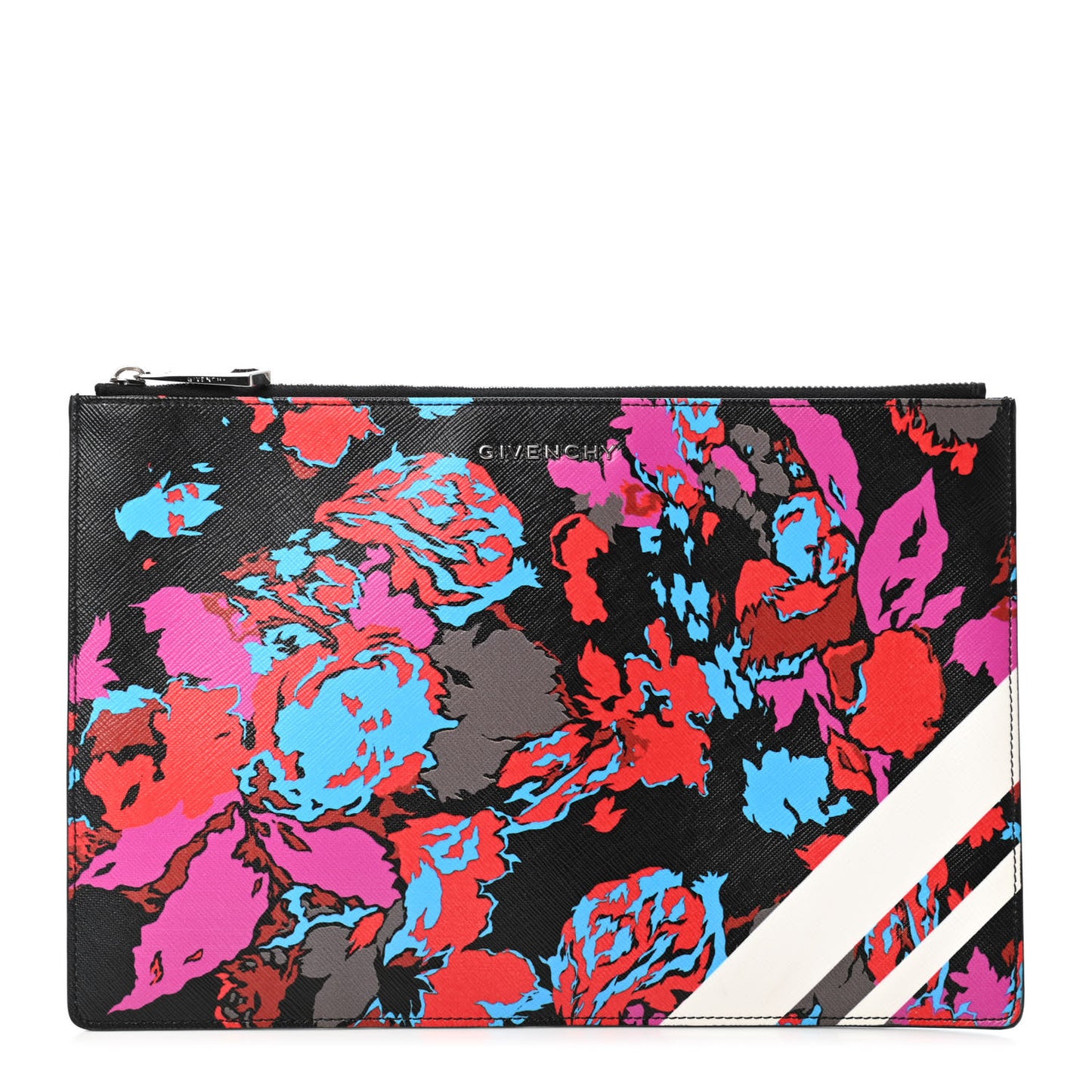 Coated Canvas Floral Print Zip Pouch Multicolor