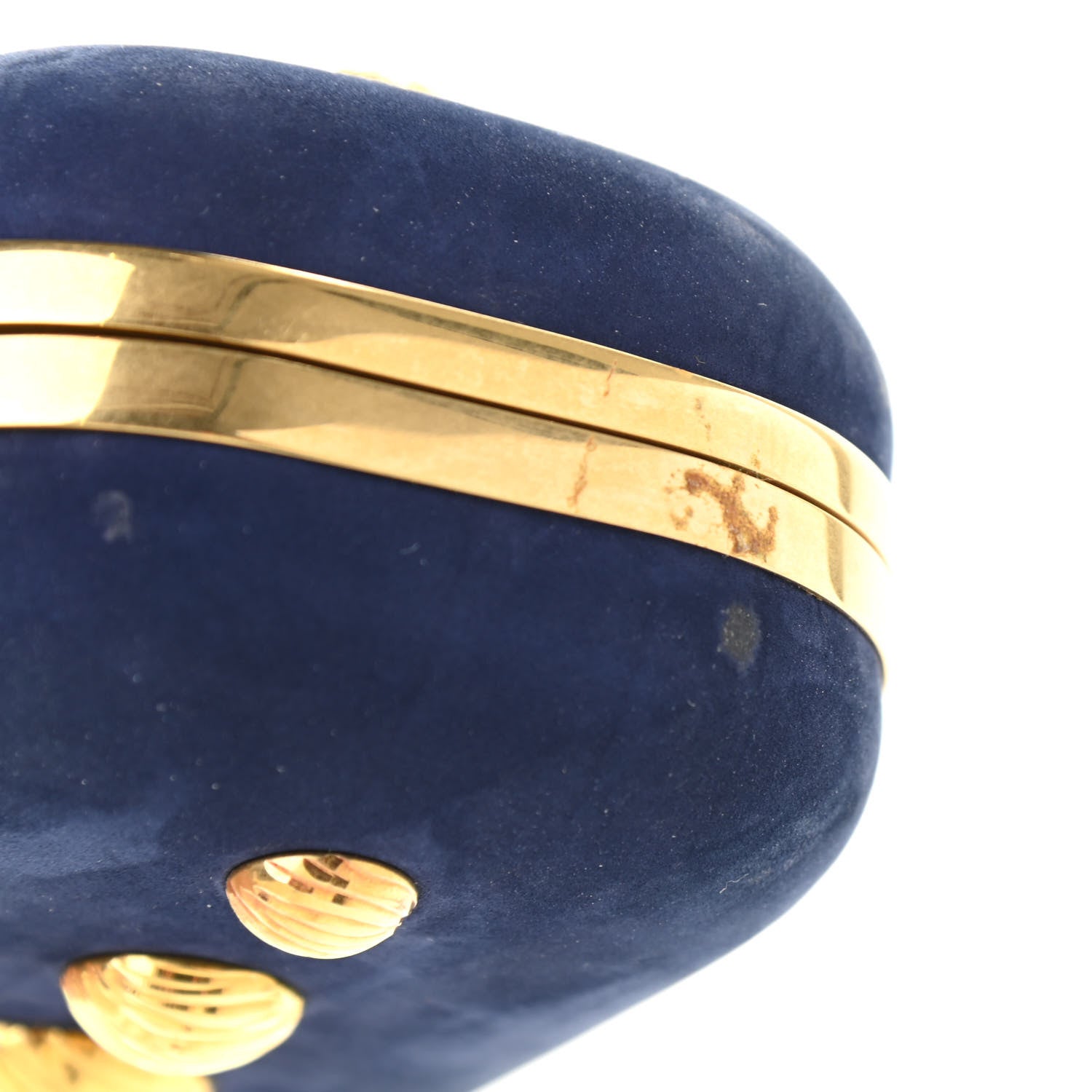 Alexander McQueen Suede Studded Skull Knuckle Box Clutch Navy 13 of 14