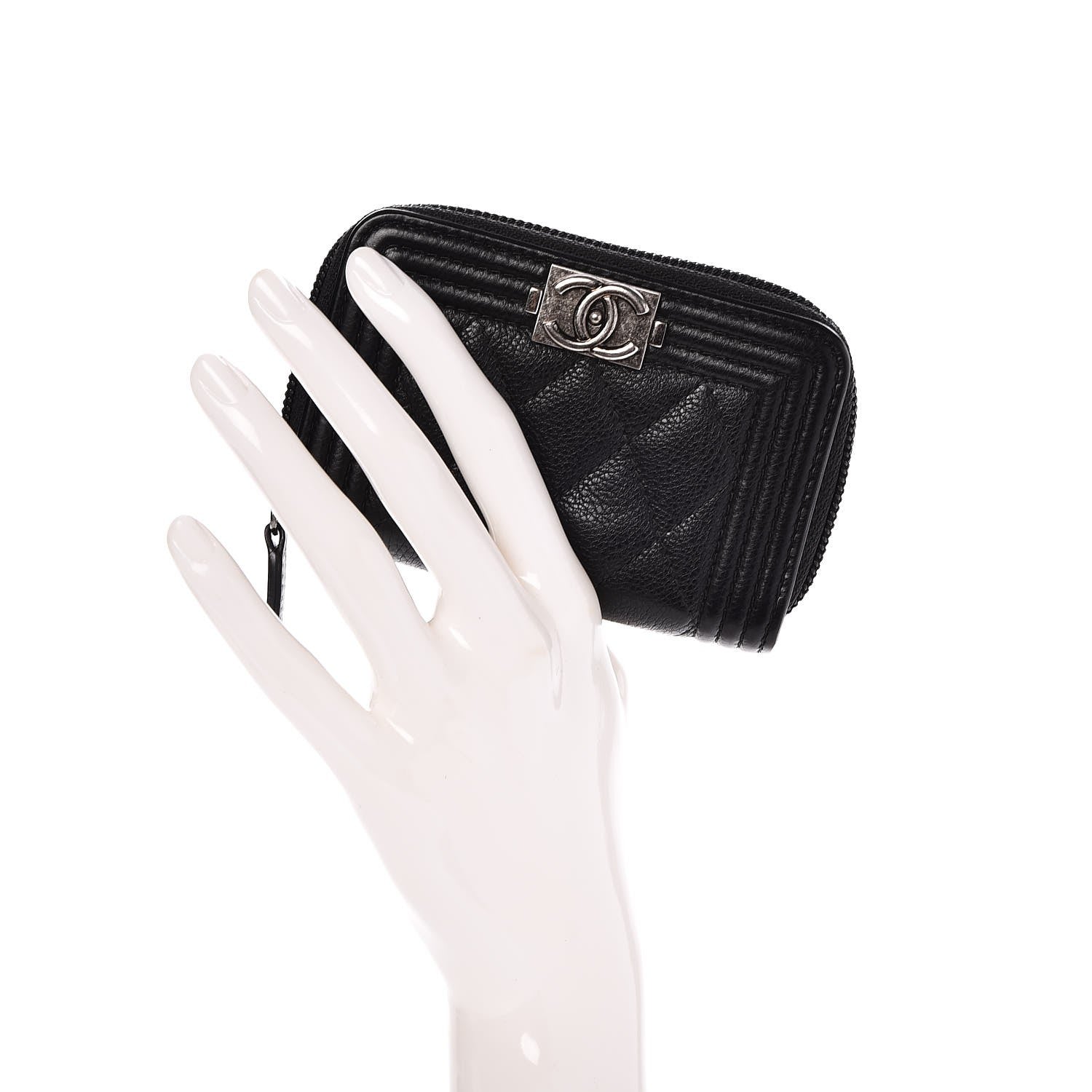Chanel Goatskin Quilted Boy Zip Around Coin Purse Wallet Black 2 of 8