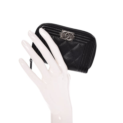 Chanel Goatskin Quilted Boy Zip Around Coin Purse Wallet Black 2 of 8