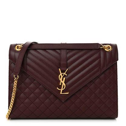 Saint Laurent Grain De Poudre Mixed Matelasse Large Triquilt Monogram Satchel Rouge Legion 1 of 16
