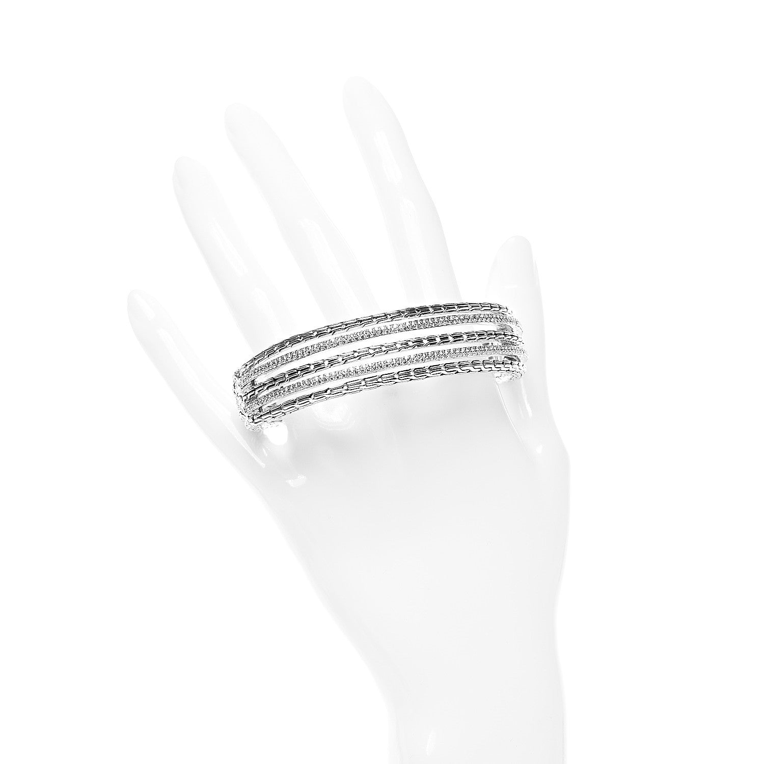 John Hardy Sterling Silver Diamond Classic Chain Cuff Hinge Bracelet M 2 of 5