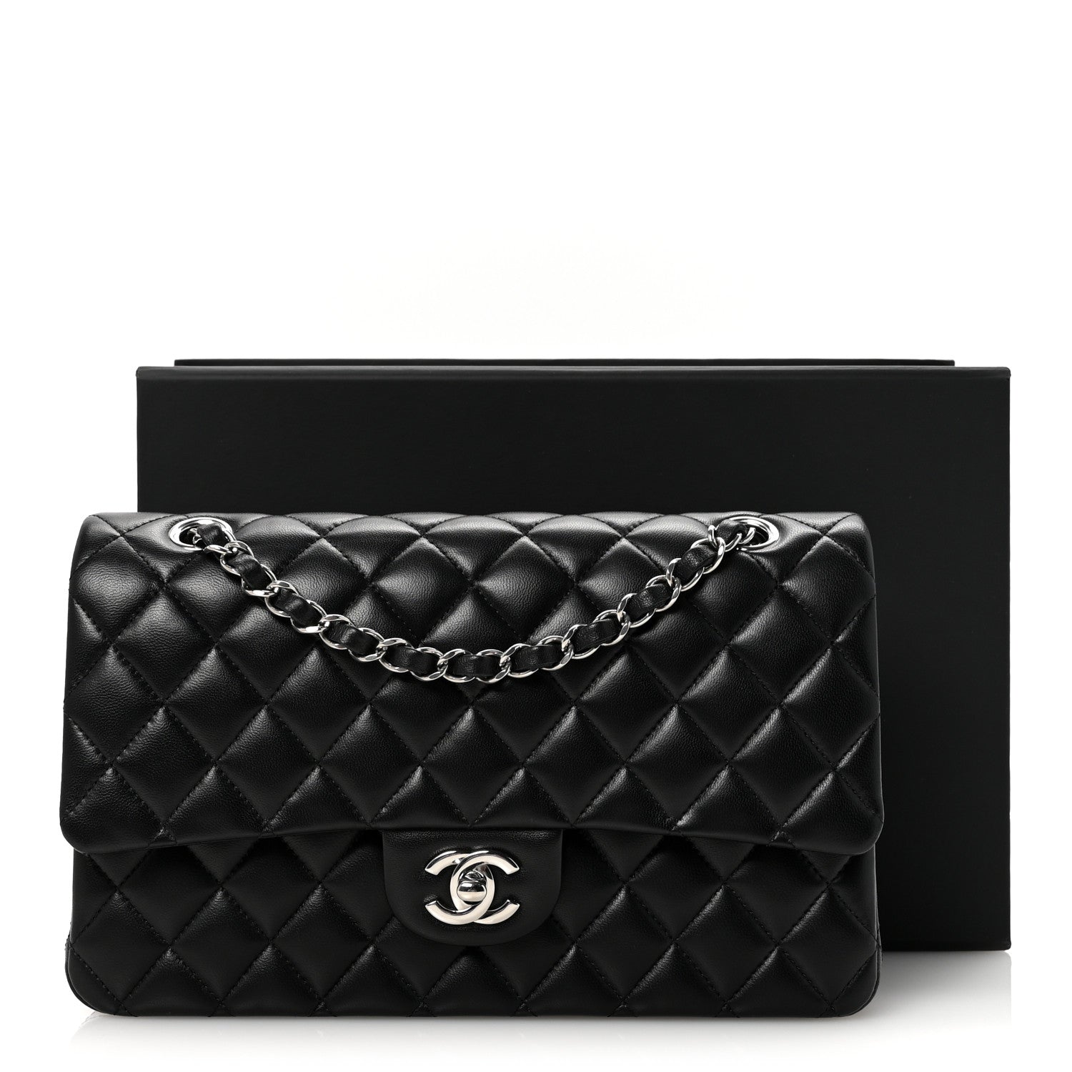 Chanel Lambskin Quilted Medium Double Flap Black Pink 11 of 11