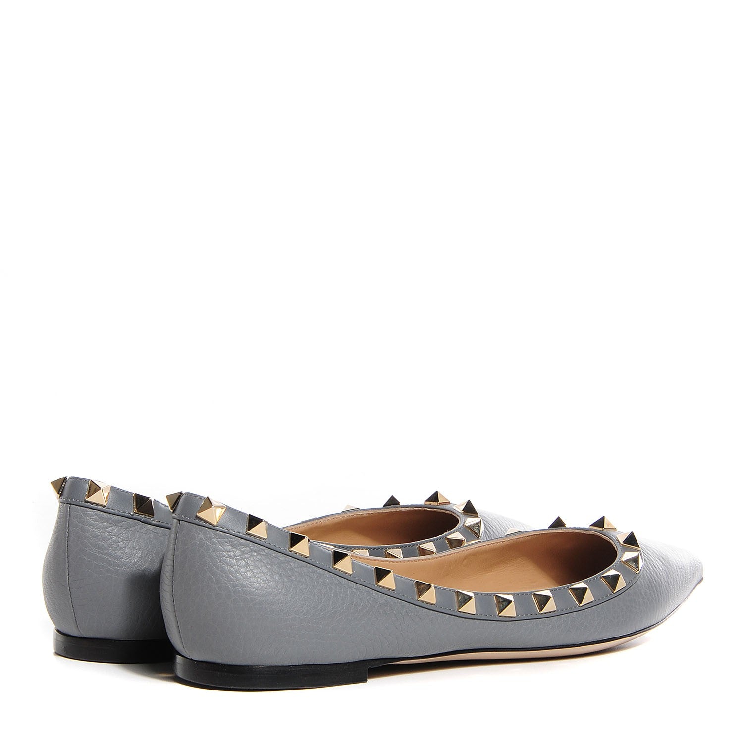Valentino Garavani Pebbled Calfskin Rockstud Ballerina Flats 36 Grigio Perla 4 of 6