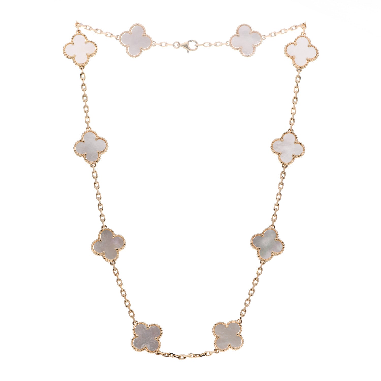 Van Cleef & Arpels 18K Yellow Gold Mother of Pearl 10 Motifs Vintage Alhambra Necklace 3 of 6