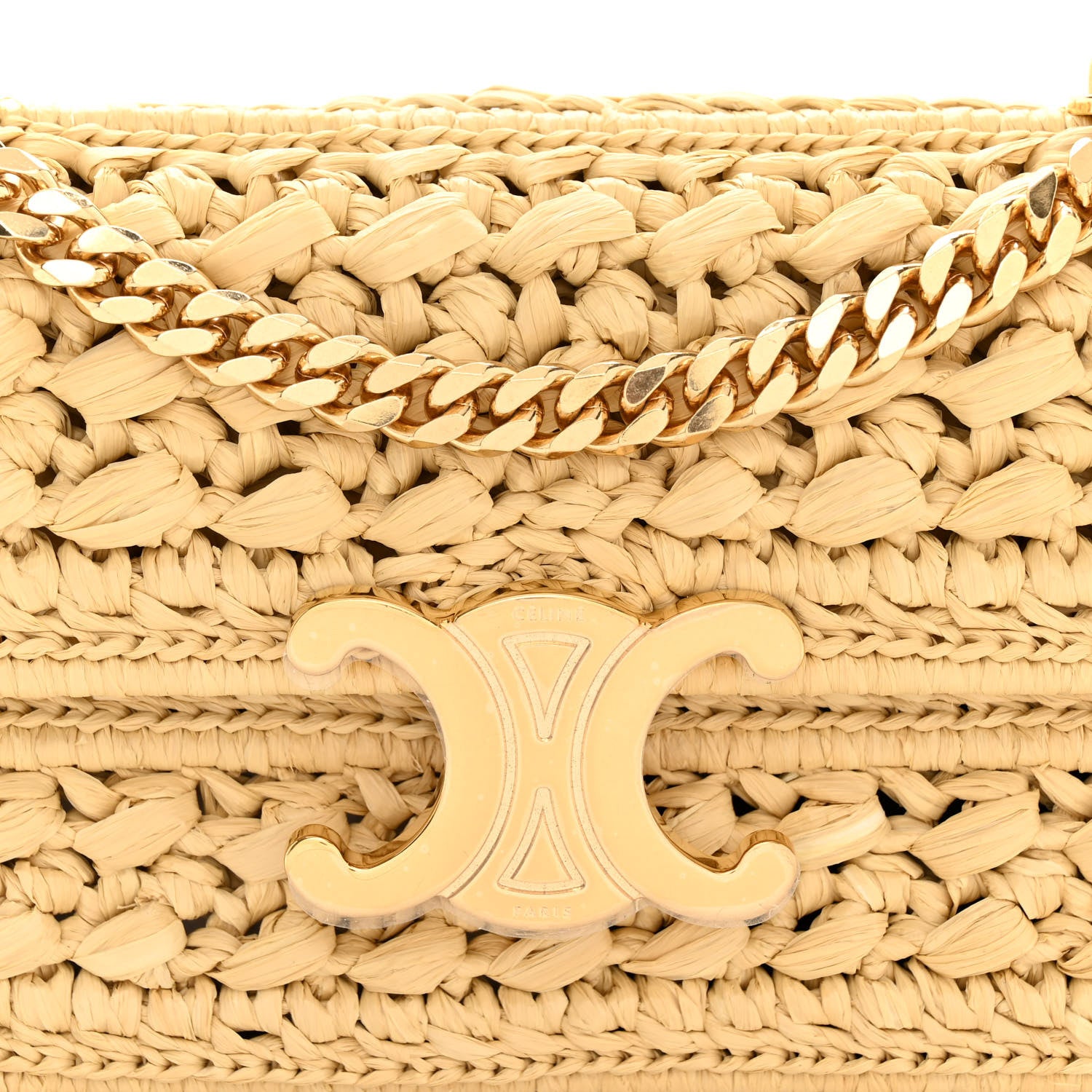 Celine Raffia Triomphe Chain Shoulder Bag Natural 7 of 9