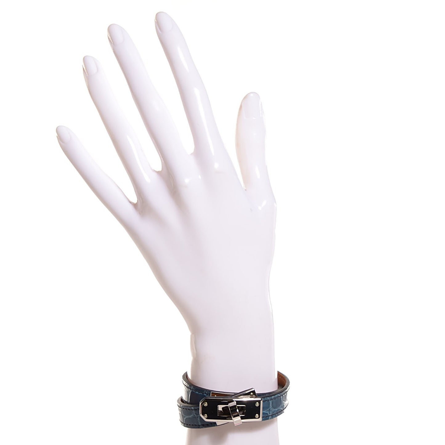 Shiny Alligator Kelly Double Tour Bracelet Small Blue Jean
