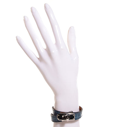 Hermes Shiny Alligator Kelly Double Tour Bracelet Small Blue Jean 2 of 7