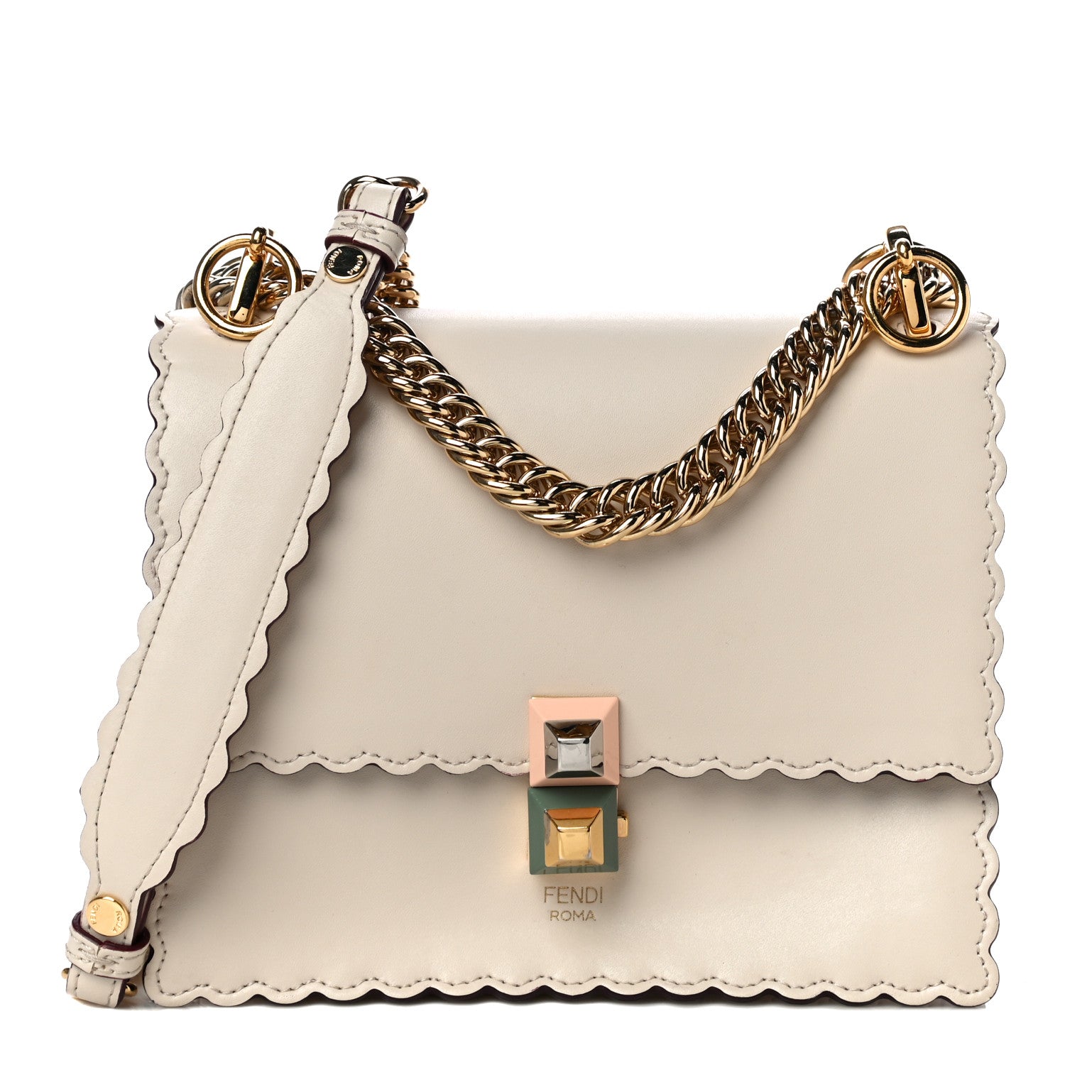 Fendi Vitello Liberty Scalloped Studded Small Kan I Shoulder Bag Camelia 1 of 12