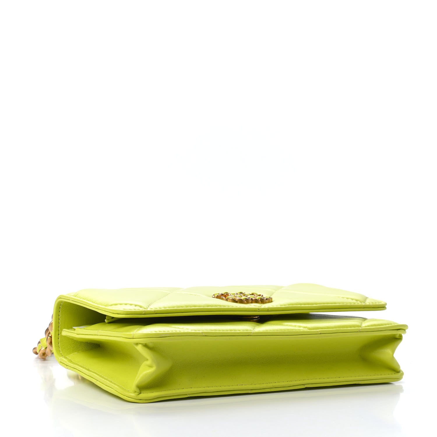 Chanel Shiny Lambskin Quilted Chanel 19 Wallet On Chain WOC Neon Yellow 3 of 4