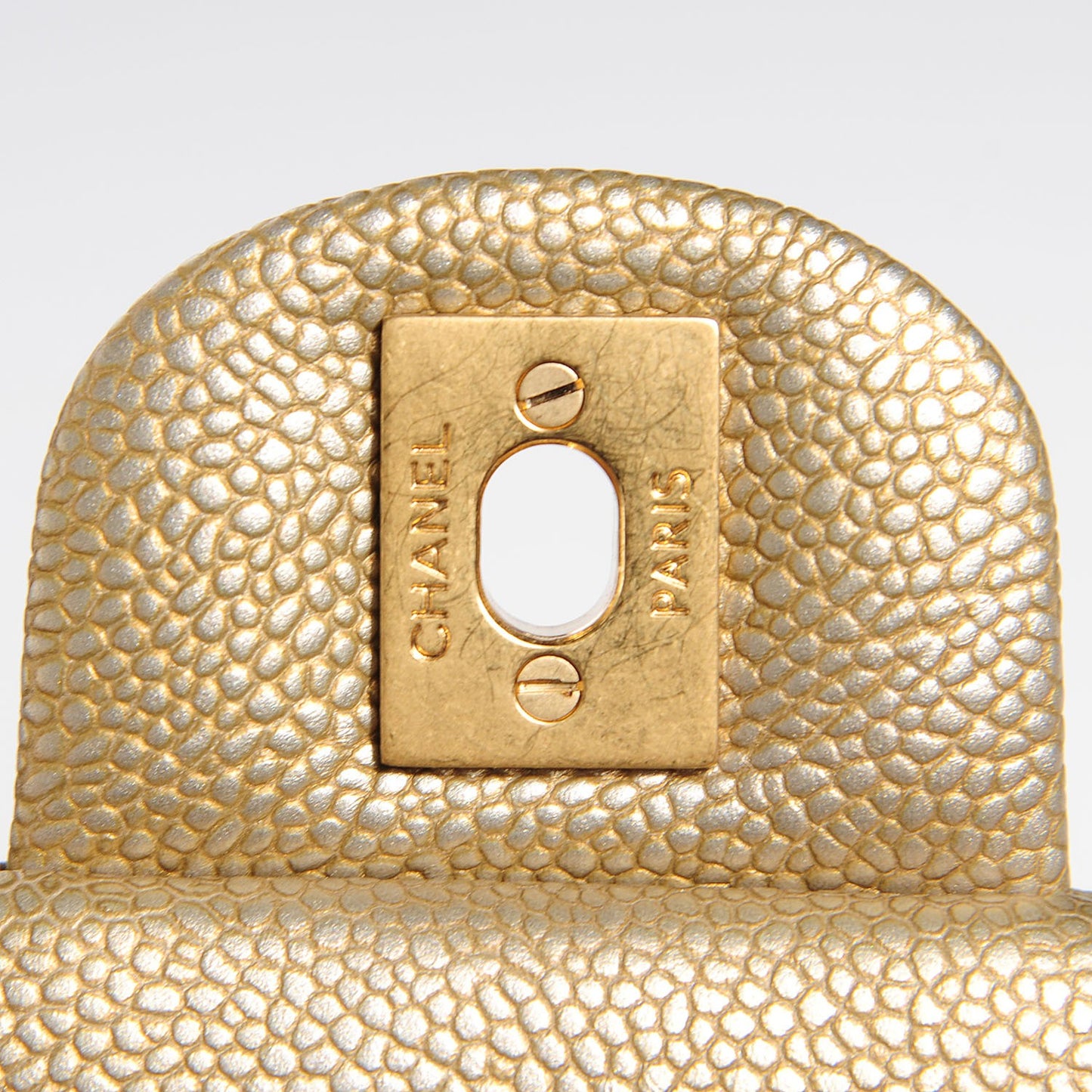 Pearly Caviar Quilted Mini Rectangular Flap Gold