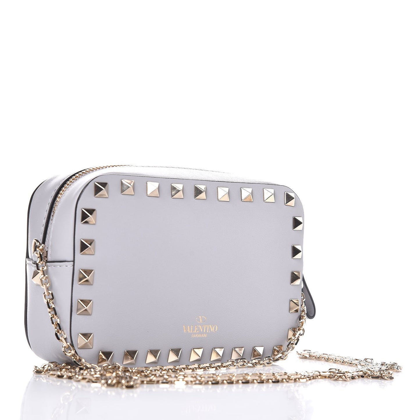 Calfskin Rockstud Camera Chain Crossbody Bag Pastel Grey
