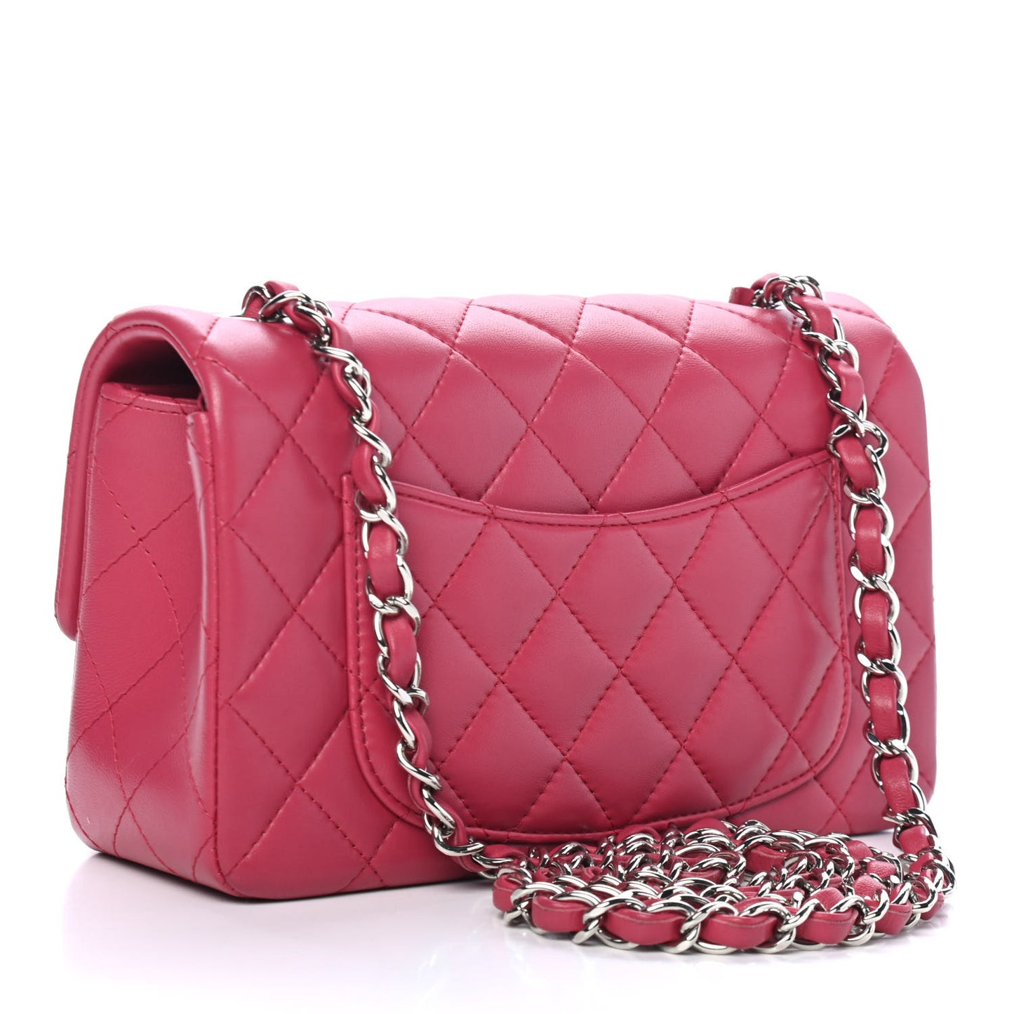 Lambskin Quilted Mini Rectangular Flap Dark Pink