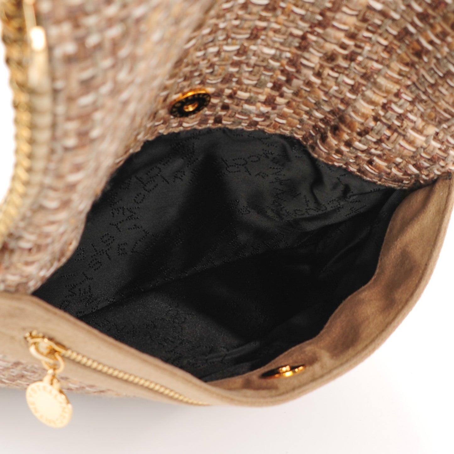 Woven Boucle Fold Over Falabella Clutch White Sand