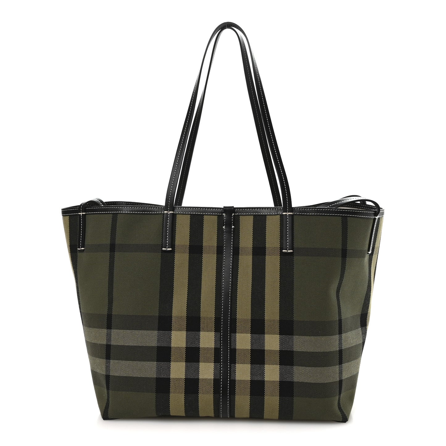 Check Canvas Medium Beach Tote Military Green