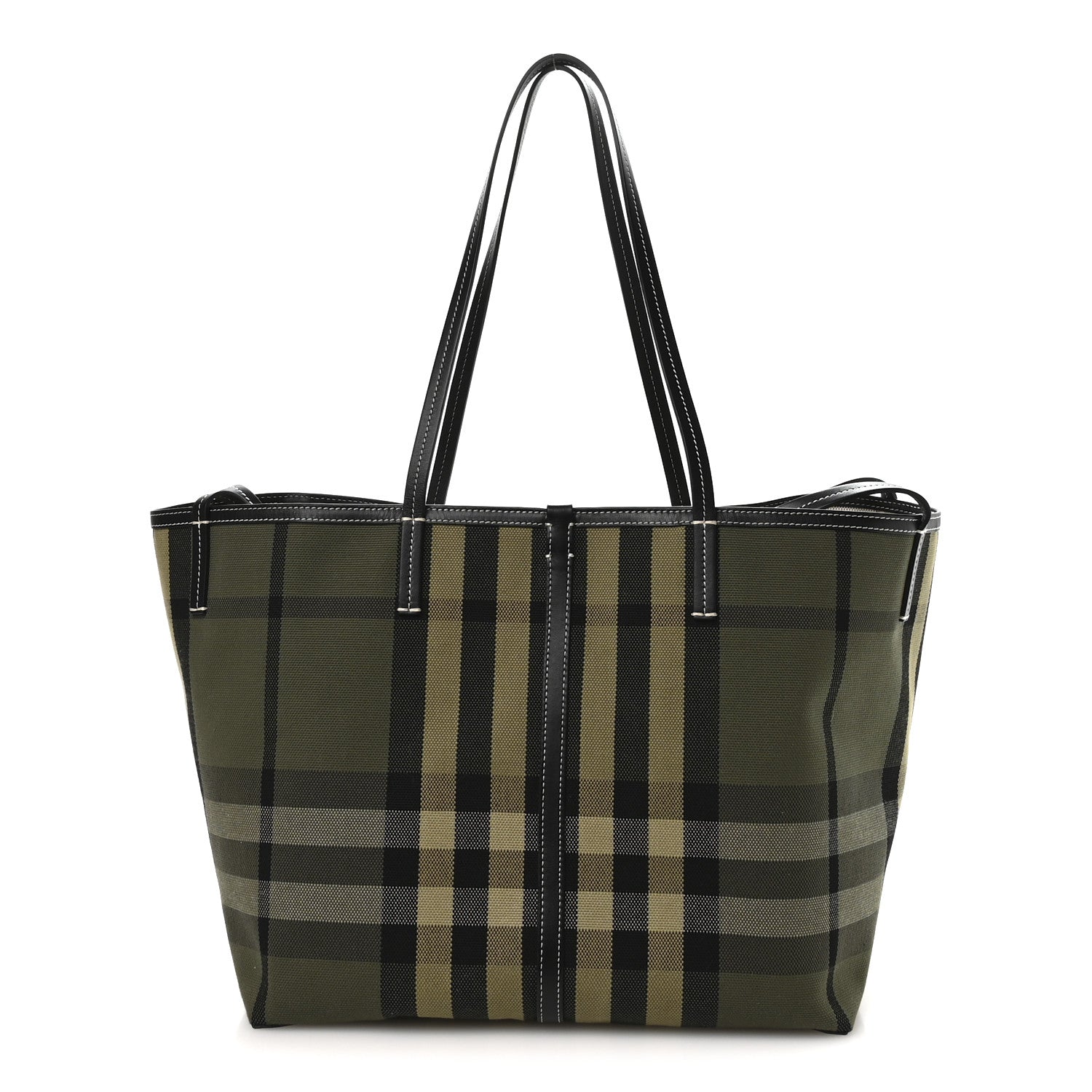 Burberry Check Canvas Medium Beach Tote Military Green 1 of 11